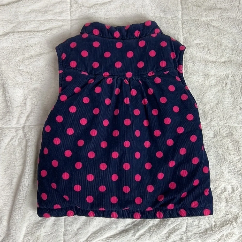 Carter's Girl’s Navy and Pink Polka Dot Corduroy Fleece Lined Puffy Vest - Sz 4t